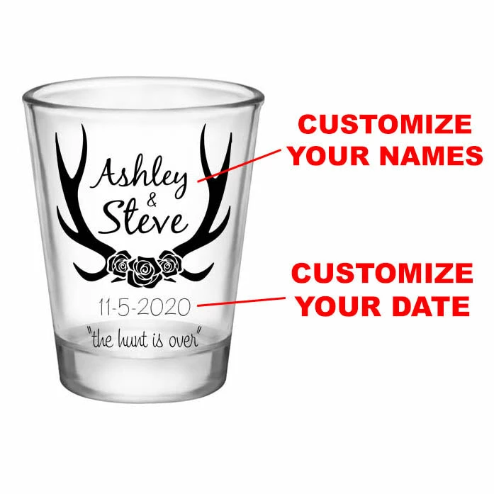 Discount 👏 BarMan CUSTOMIZABLE - 1.75oz Clear Wedding Shot Glass - Antlers (Version 2) 😉 2 Discount 👏 BarMan CUSTOMIZABLE - 1.75oz Clear Wedding Shot Glass - Antlers (Version 2) 😉 - Image 2