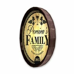 Best Sale 🔔 BarMan Custom Wood Barrel Top Sign – Family 😉 -BarMan - shop BarrelTop SideAngledView LG BT KC BARR SIGN FAMILY 700x700