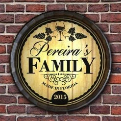 Best Sale 🔔 BarMan Custom Wood Barrel Top Sign – Family 😉 -BarMan - shop BarrelTop StraightFlatView LG BT KC BARR SIGN FAMILY 700x700