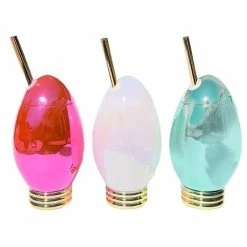 Budget 👏 BarMan 🎅 Christmas Light Bulb Novelty Cups W/Lids & Straws - Set Of 3 - 12 Oz. ❤️