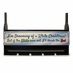 Discount 🤩 BarMan Wall Mounted Wine Bottle & Glass Hanging Shelf W/ White 🎅 Christmas Plaque 👍