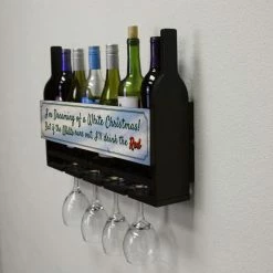 Discount 🤩 BarMan Wall Mounted Wine Bottle & Glass Hanging Shelf W/ White 🎅 Christmas Plaque 👍 -BarMan - shop customizable wall wine glass hanging shelf bottles glasses side xmas 700x700