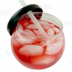 Outlet 😉 BarMan BarConic® Clear Fishbowl Plastic Drinkware - 20 Ounce - With Lid And Straw 🤩 -BarMan - shop dw fbwlid clr20 800 liquid white bg bpc 700x700