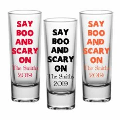Coupon 👍 BarMan CUSTOMIZABLE - 2oz Tall Clear Shot Glass - 🧛 Halloween- Say Boo And Scary On 💯