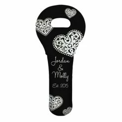 Deals 💯 BarMan ADD YOUR NAME Wine Totes - Heart Pattern - Several Color Options ✔️ -BarMan - shop lg wt 67 hearts add your name custom wine bottle tote black 700x700