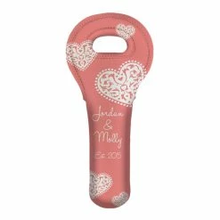 Deals 💯 BarMan ADD YOUR NAME Wine Totes - Heart Pattern - Several Color Options ✔️ -BarMan - shop lg wt 67 hearts add your name custom wine bottle tote coral 700x700