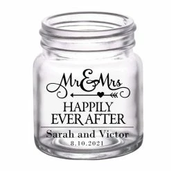 Deals 😍 BarMan CUSTOMIZABLE - 2oz Clear Mini Mason Jar Shot Glass - Mr. And Mrs. Happily 🎁