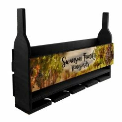 Deals 🎁 BarMan CUSTOMIZABLE Wall Mounted Wine Bottle & Glass Hanging Shelf W/ Vineyard Plaque 😉 -BarMan - shop wine rack black sample 700x700