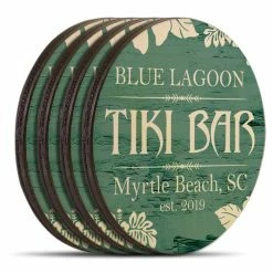 Outlet ⌛ BarMan Wooden Round Coasters - Customizable - Tiki Theme - Set Of 4 🔥